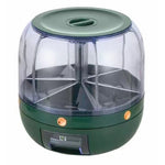 Dozator de cereale Flippy, rotativ 360, 6 compartimente, capacitate 3 L, rezistent la umezeala, inchidere etansa, verde