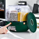 Dozator de cereale Flippy, rotativ 360, 6 compartimente, capacitate 3 L, rezistent la umezeala, inchidere etansa, verde