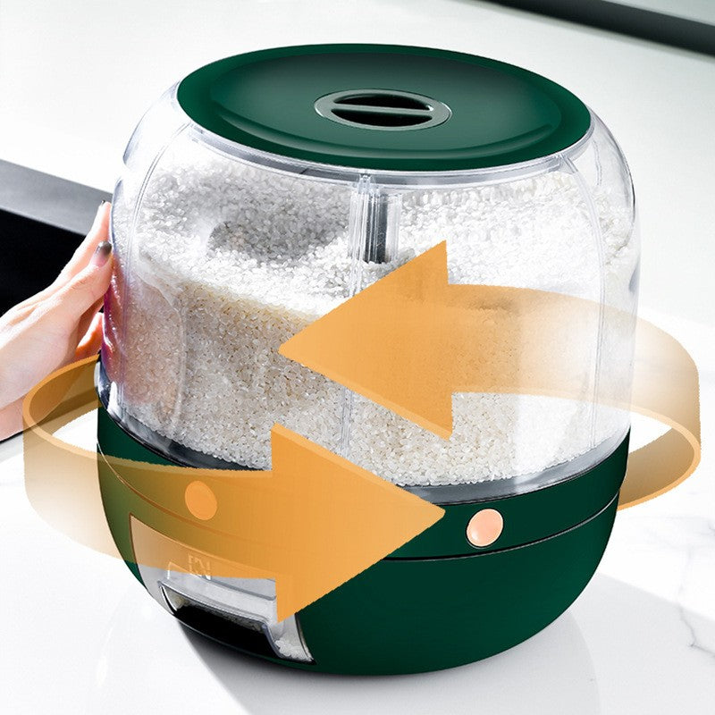 Dozator de cereale Flippy, rotativ 360, 6 compartimente, capacitate 3 L, rezistent la umezeala, inchidere etansa, verde