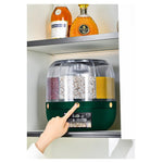 Dozator de cereale Flippy, rotativ 360, 6 compartimente, capacitate 3 L, rezistent la umezeala, inchidere etansa, verde