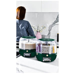 Dozator de cereale Flippy, rotativ 360, 6 compartimente, capacitate 3 L, rezistent la umezeala, inchidere etansa, verde