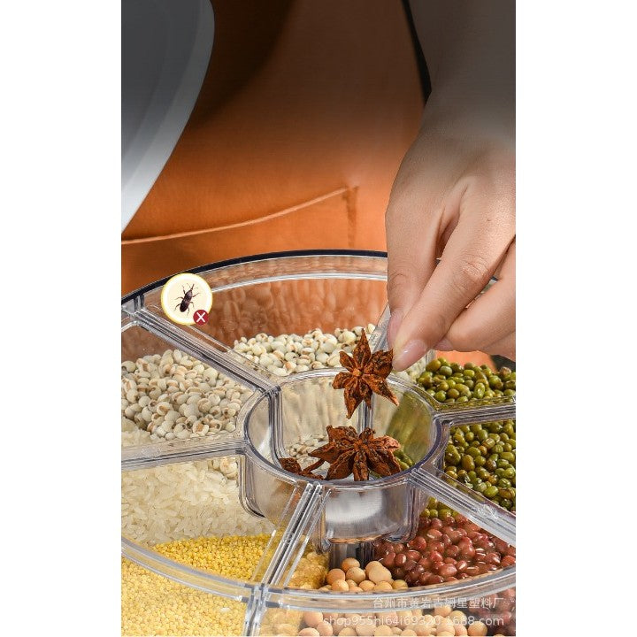 Dozator de cereale Flippy, rotativ 360, 6 compartimente, capacitate 3 L, rezistent la umezeala, inchidere etansa, verde