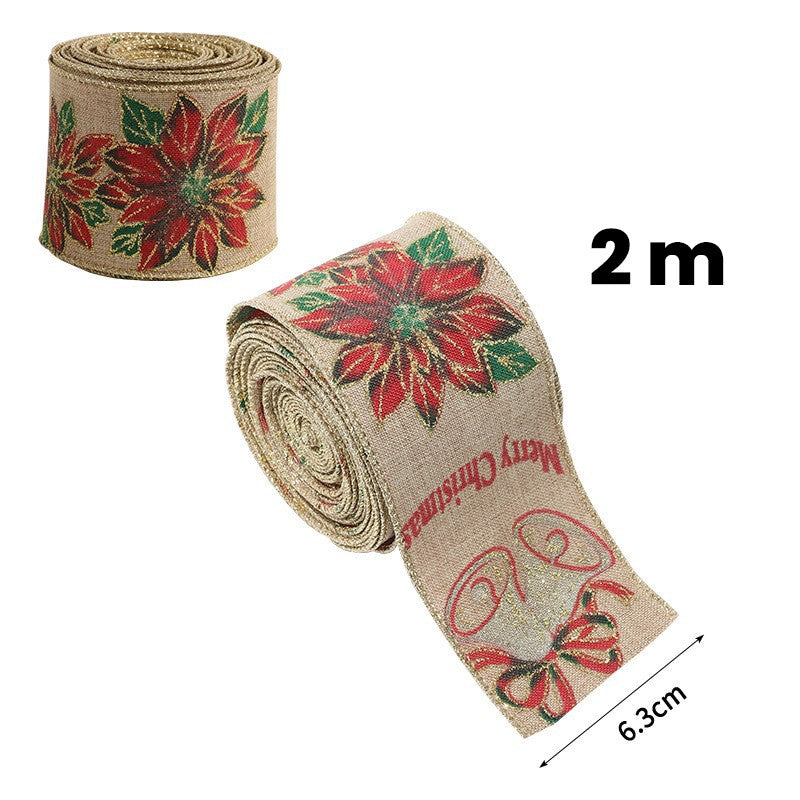 Panglica Decorativa pentru Craciun, Flippy, Ornament pentru Brad de Craciun, Pretreceri, Panglica cu Design Floare