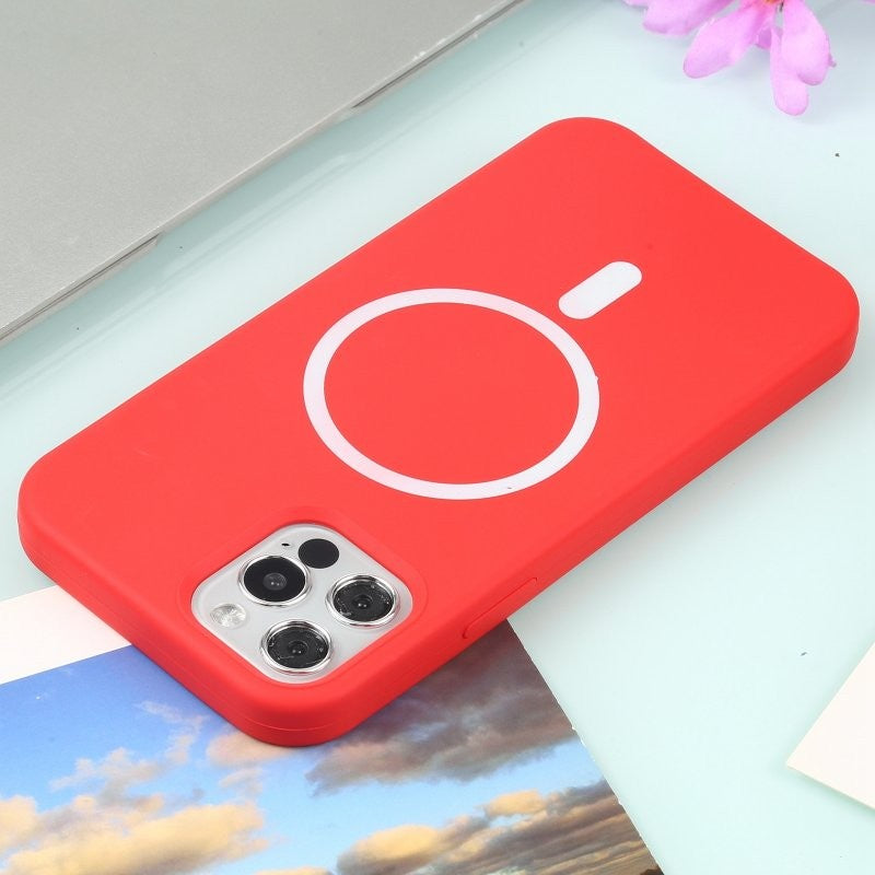 Husa MagSafe liquid large hole magnetic shell pentru Apple iPhone 14, Full Cover, Liquid Silicone, Magnetica, Incarcare