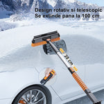 Perie si Racleta Rotativa 3 in 1, Flippy, Perie Auto pentru Zapada, Telescopica, Detasabila, Material Aluminiu si ABS,