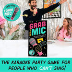 Joc de Societate Grab The Mic, Flippy, Tip Karaoke, 125 de Carti cu Cuvinte, Microfon din Spuma, Tabla de Joc, Jetoane,