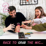 Joc de Societate Grab The Mic, Flippy, Tip Karaoke, 125 de Carti cu Cuvinte, Microfon din Spuma, Tabla de Joc, Jetoane,