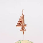 Lumanare de Tort, Flippy, Model Cifra 4, Party, 4.5 x 2.5 cm, din Parafina, Rose Gold
