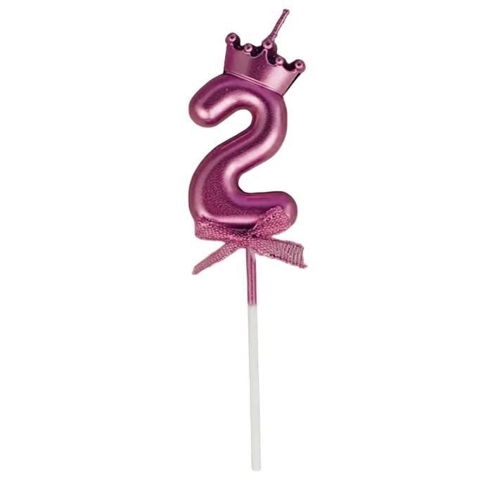 Lumanare Cifra 2, Flippy, Model Coroana cu Fundita, Pentru Tort, 6 x 2.5 cm Mov