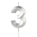 Lumanare Cifra 3, Flippy, Model Diamond, 5 x 3.4 cm, Argintiu