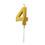 Lumanare Cifra 4, Flippy, Model Diamond, 5 x 3.4 cm, Auriu