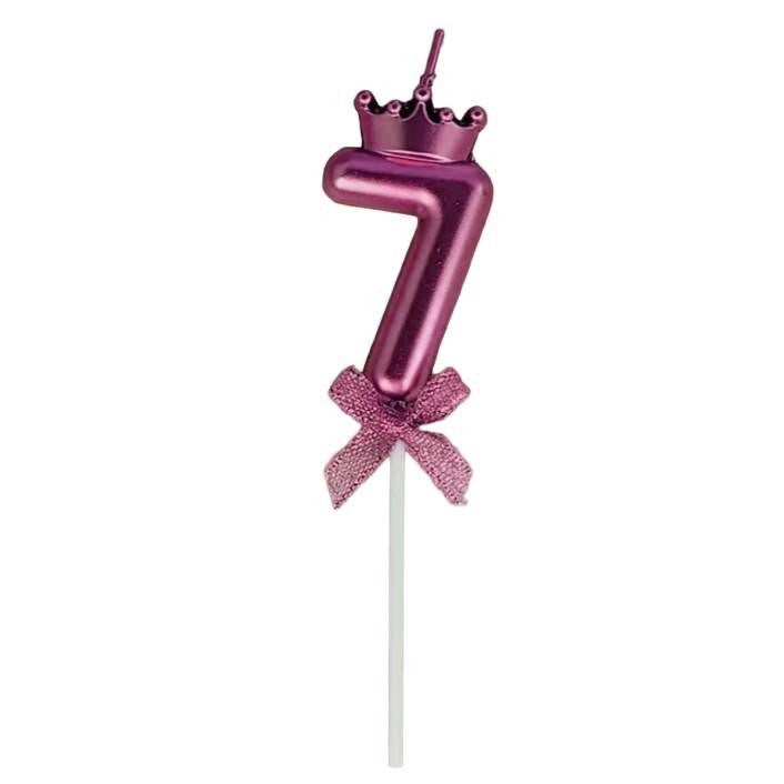 Lumanare Cifra 7, Flippy, Model Coroana cu Fundita, Pentru Tort, 6 x 2.5 cm Mov