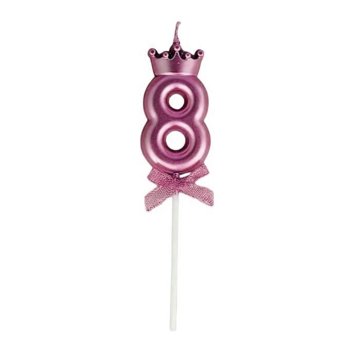 Lumanare Cifra 8, Flippy, Model Coroana cu Fundita, Pentru Tort, 6 x 2.5 cm Mov