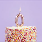 Lumanare de Tort, Flippy, Model Cifra 0, Party, 4.5 x 2.5 cm, din Parafina, Rose Gold