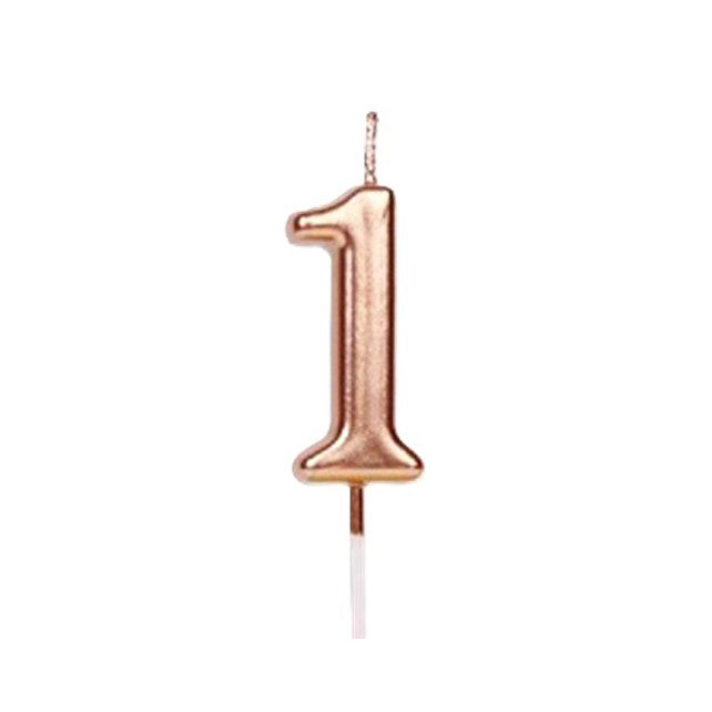 Lumanare de Tort, Flippy, Model Cifra 1, Party, 4.5 x 2.5 cm, din Parafina, Rose Gold