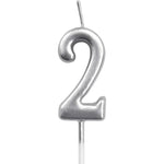 Lumanare de Tort, Flippy, Model Cifra 2, Party, 4.5 x 2.5 cm, din Parafina, Argintiu