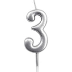 Lumanare de Tort, Flippy, Model Cifra 3, Party, 4.5 x 2.5 cm, din Parafina, Argintiu