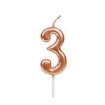 Lumanare de Tort, Flippy, Model Cifra 3, Party, 4.5 x 2.5 cm, din Parafina, Rose Gold