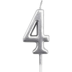 Lumanare de Tort, Flippy, Model Cifra 4, Party, 4.5 x 2.5 cm, din Parafina, Argintiu