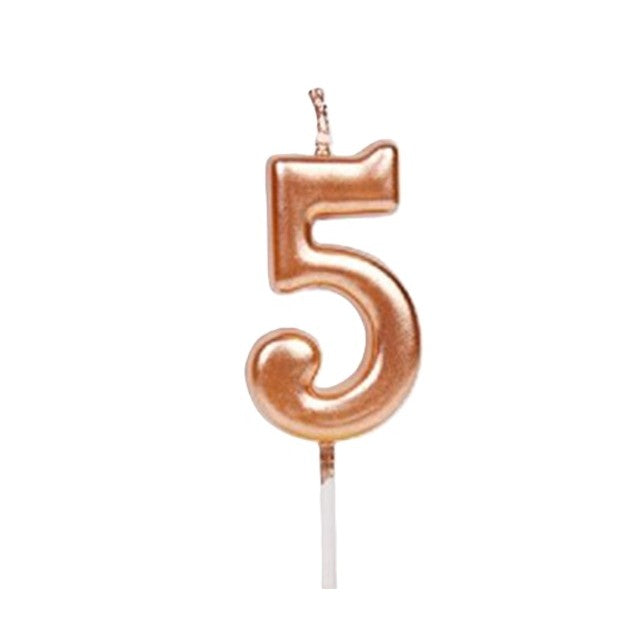 Lumanare de Tort, Flippy, Model Cifra 5, Party, 4.5 x 2.5 cm, din Parafina, Rose Gold