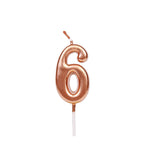 Lumanare de Tort, Flippy, Model Cifra 6, Party, 4.5 x 2.5 cm, din Parafina, Rose Gold