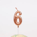 Lumanare de Tort, Flippy, Model Cifra 6, Party, 4.5 x 2.5 cm, din Parafina, Rose Gold