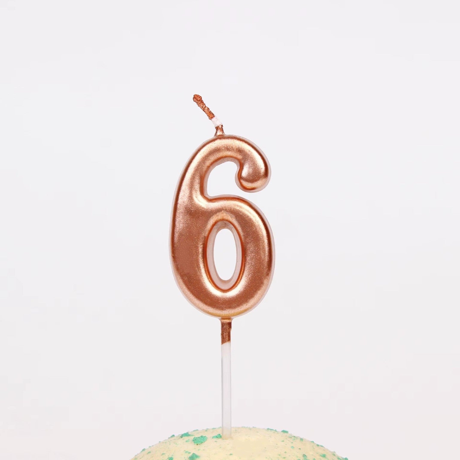 Lumanare de Tort, Flippy, Model Cifra 6, Party, 4.5 x 2.5 cm, din Parafina, Rose Gold