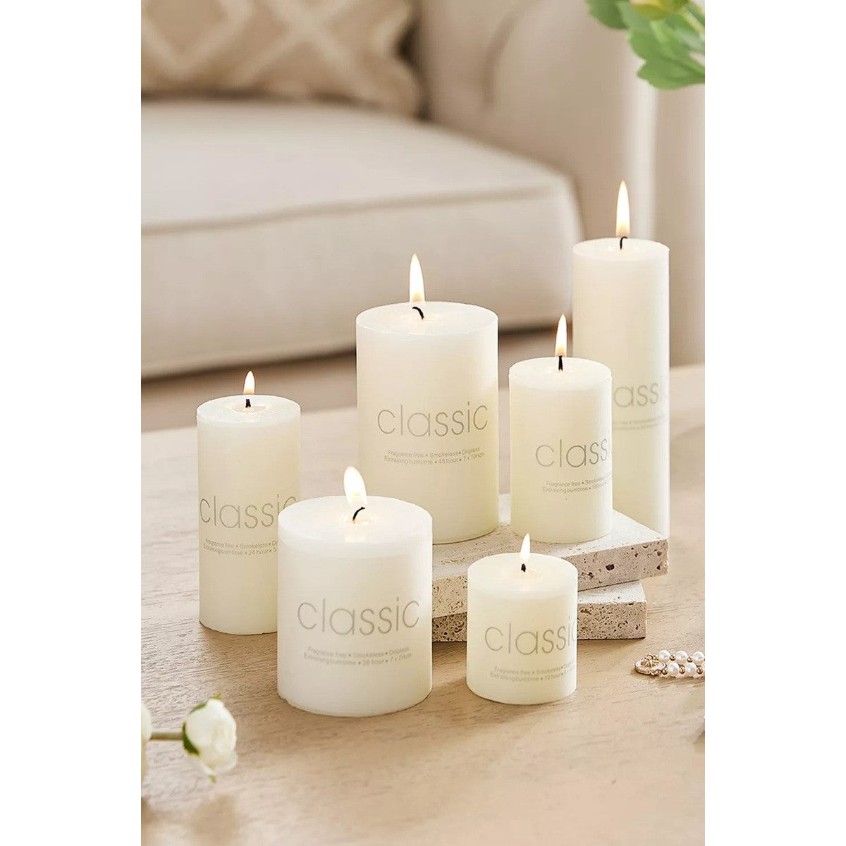 Lumanare Decorativa, Flippy, din Parafina, Cilindrica, Fara Fum si Fara Parfum, 5 x 10 cm, 190 g, Ardere 24h, Ivory Alb