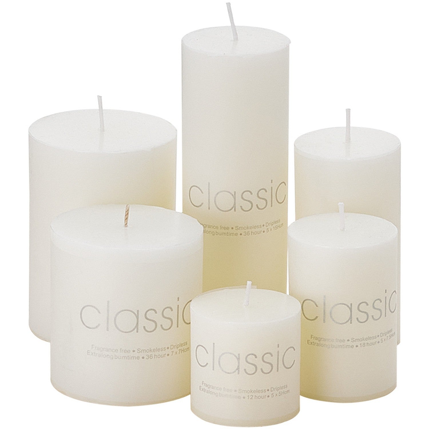 Lumanare Decorativa, Flippy, din Parafina, Cilindrica, Fara Fum si Fara Parfum, 7 x 15 cm, 500 g, Ardere 72h, Ivory Alb