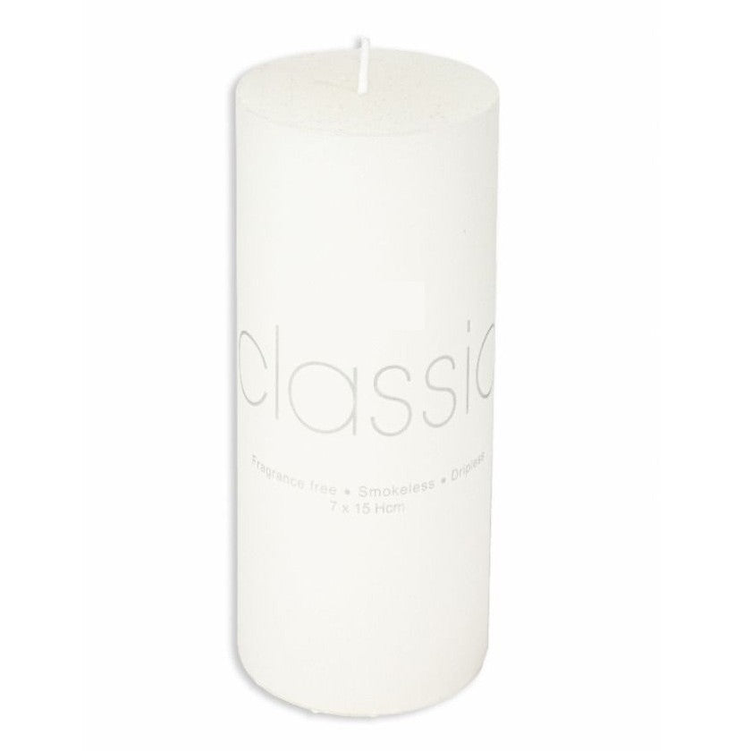 Lumanare Decorativa, Flippy, din Parafina, Cilindrica, Fara Fum si Fara Parfum, 7 x 15 cm, 500 g, Ardere 72h, Ivory Alb