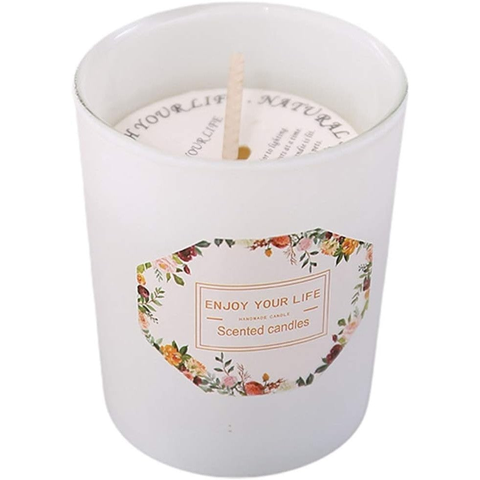 Lumanare Parfumata, Flippy, Model Pahar Alb Mat, Aroma de Ceai Verde si Floare de Portocal, din Ceara de Soia, 6.2 x