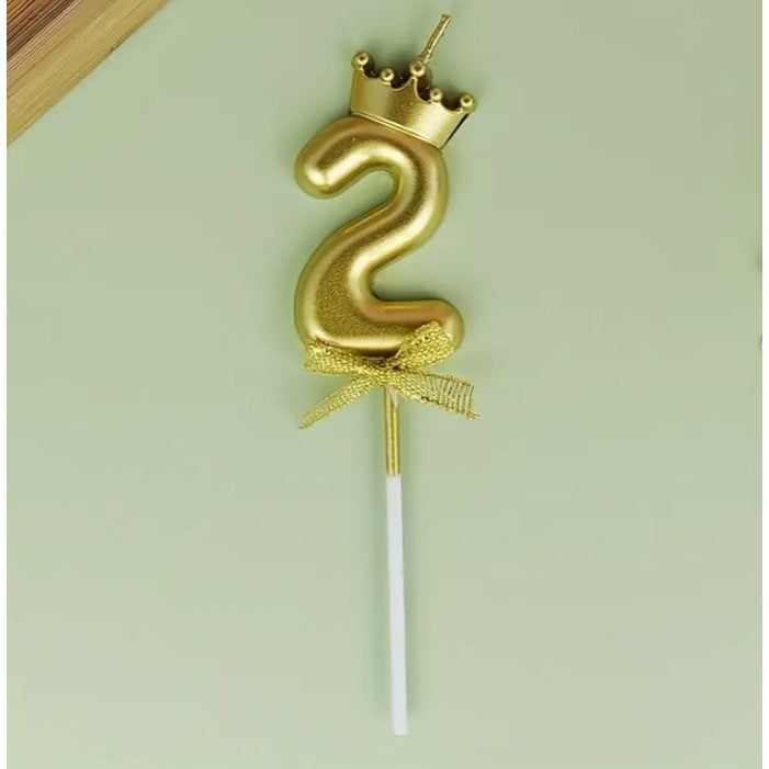 Lumanare pentru Tort Cifra 2, Model Coroana, Gold, Flippy, Party