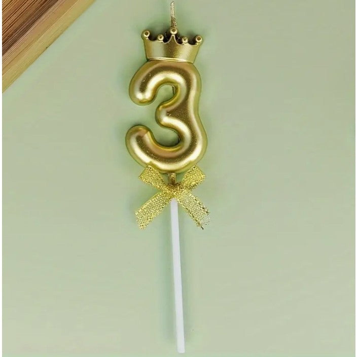 Lumanare pentru Tort Cifra 3, Model Coroana, Gold, Flippy, Party