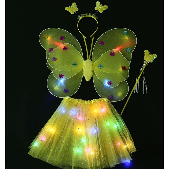 Costum Fluturas cu Aripi Modelabile Luminoase pentru Copii, Flippy, Fusta din Tul cu Lumini, Bagheta si Bentita, 4