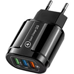 Incarcator Rapid QC3.0, Flippy, 3 Porturi USB, 2.1A, 18W, din ABS, Protectie Supraincalzire, Gama Macarons, Negru