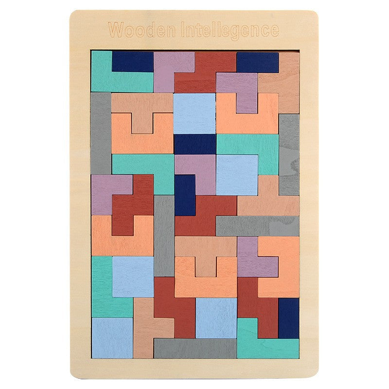Puzzle Montessori, Flippy, din Lemn, Tip Tetris, +36 Luni, Forme Neregulate, 40 Piese, 26.5 x 17.7 cm, Multicolor