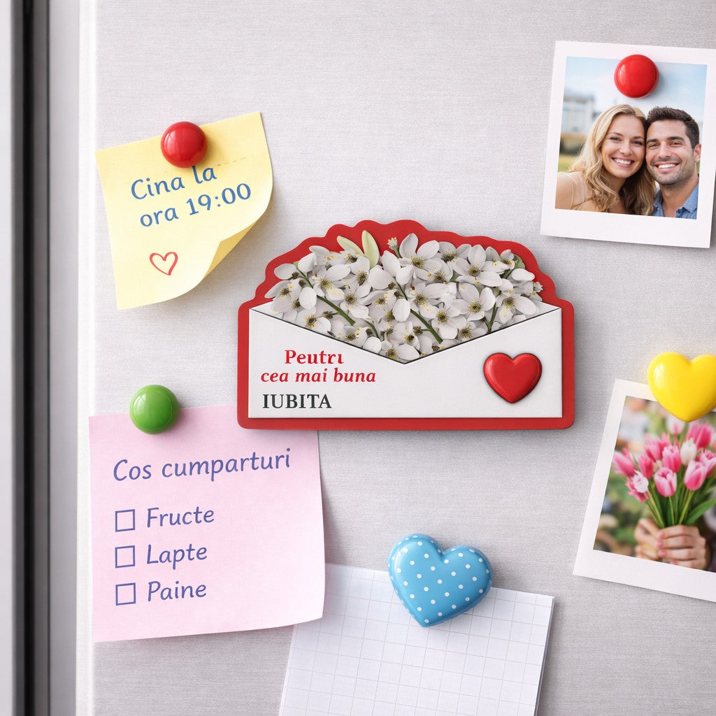 Magneti Decorativi Martisor, Set 24 Piese, Jolie, Tema Mesaj Pentru Cea Mai Buna Iubita, Carton Laminat cu Magnet