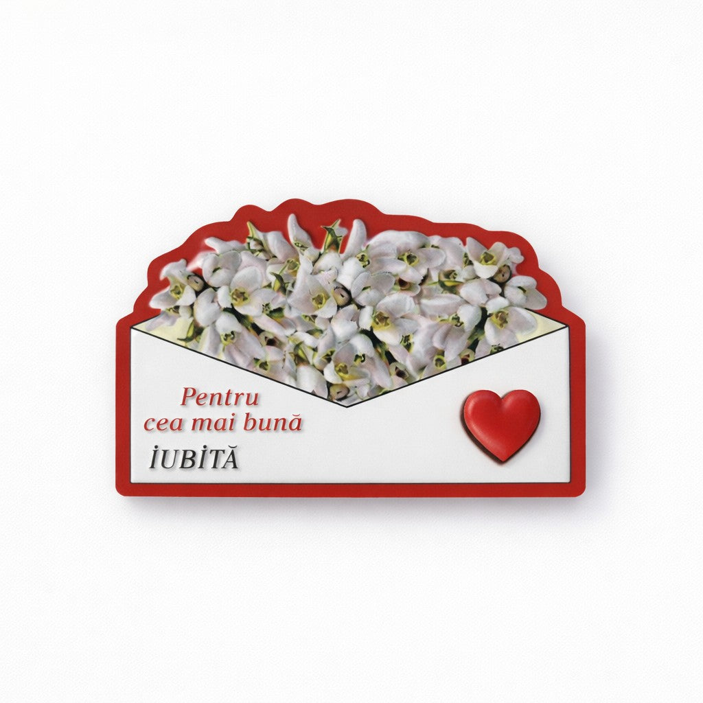 Magneti Decorativi Martisor, Set 24 Piese, Jolie, Tema Mesaj Pentru Cea Mai Buna Iubita, Carton Laminat cu Magnet