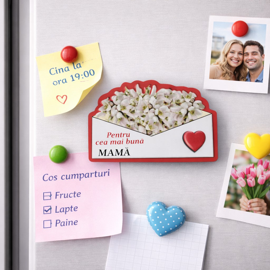 Magneti Decorativi Martisor, Set 24 Piese, Jolie, Tema Mesaj Pentru Cea Mai Buna Mama, Carton Laminat cu Magnet
