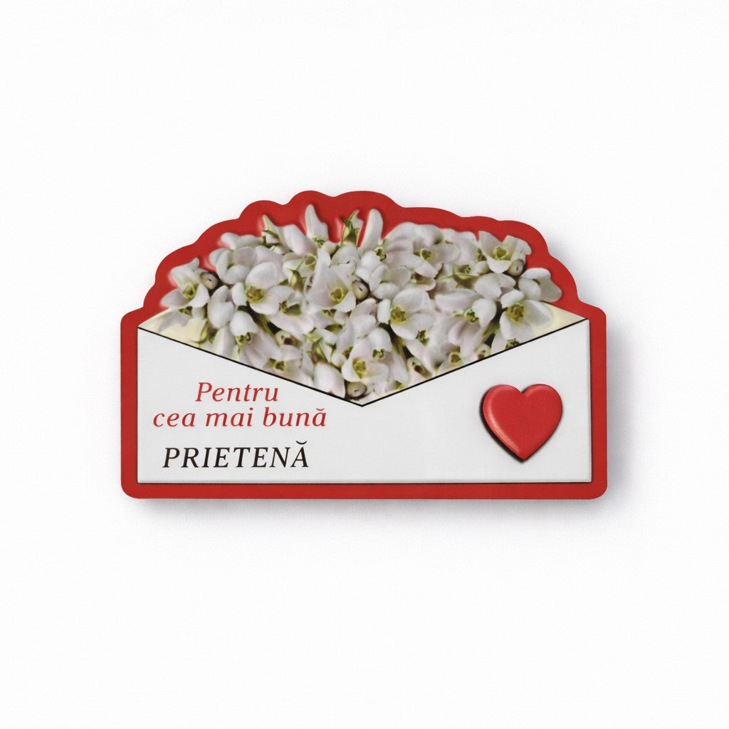 Magneti Decorativi Martisor, Set 24 Piese, Jolie, Tema Mesaj Pentru Cea Mai Buna Prietena, Carton Laminat cu Magnet