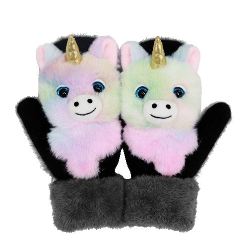 Manusi pentru Copii, Flippy, din Plus cu Umplutura de Bumbac, Protectie Termica, 24 x 20 x 3 cm, Model Unicorn 3D,