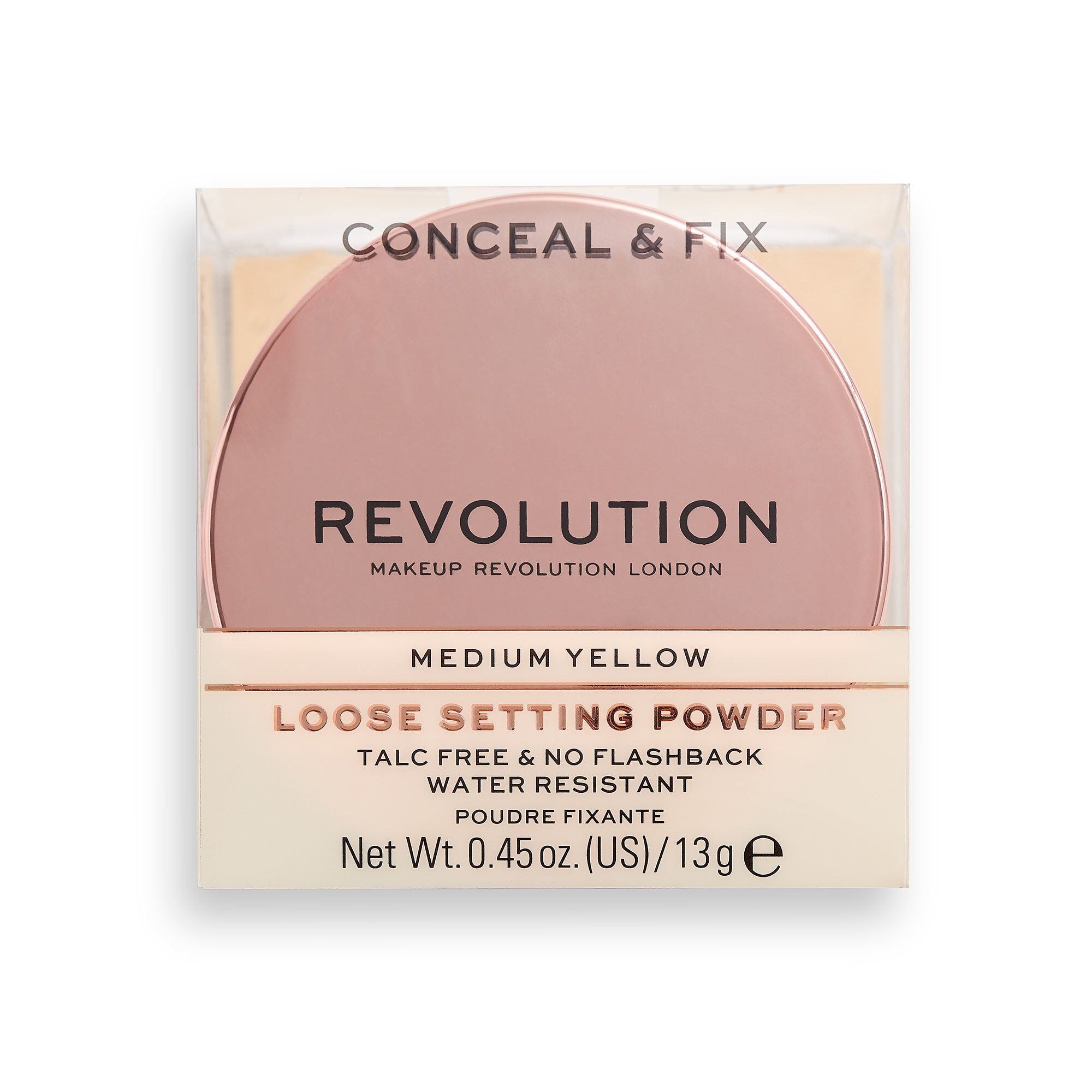 Makeup Revolution, Conceal & Fix, Vegan, Pudră de fixare liberă, Galben mediu, 13 g - Olmarkt
