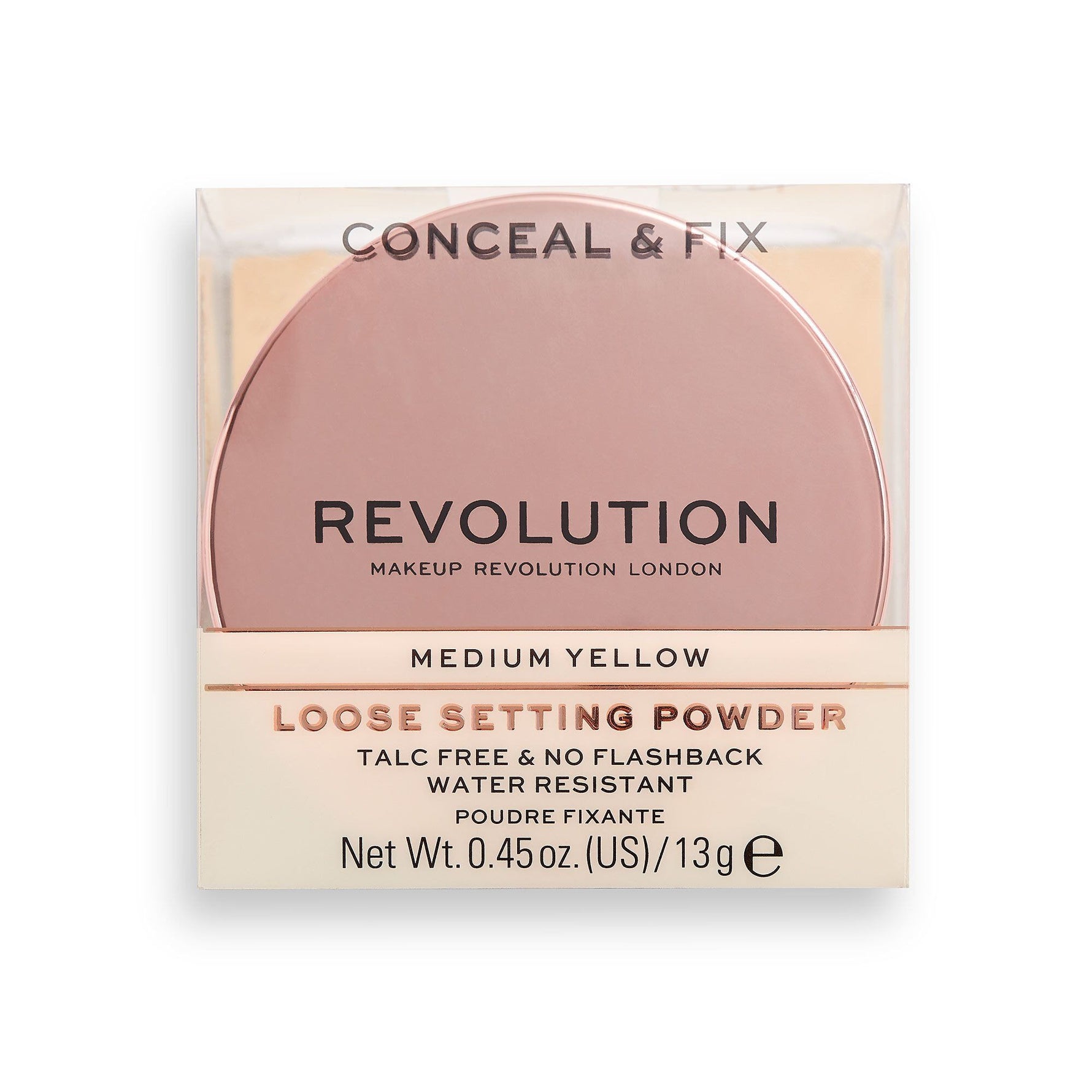 Makeup Revolution, Conceal & Fix, Vegan, Pudră de fixare liberă, Galben mediu, 13 g - Olmarkt