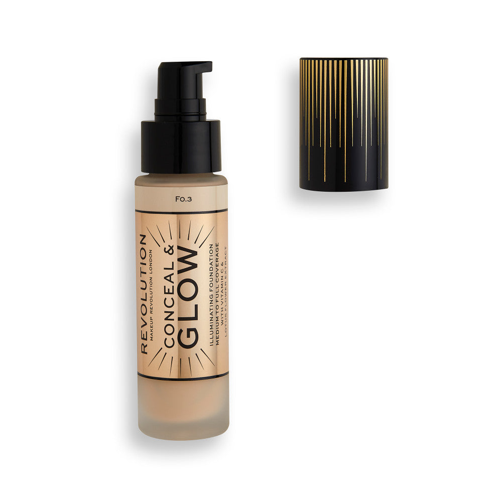 Makeup Revolution, Conceal & Glow, Iluminând, Fond de ten cremos, F3, 23 ml - Olmarkt