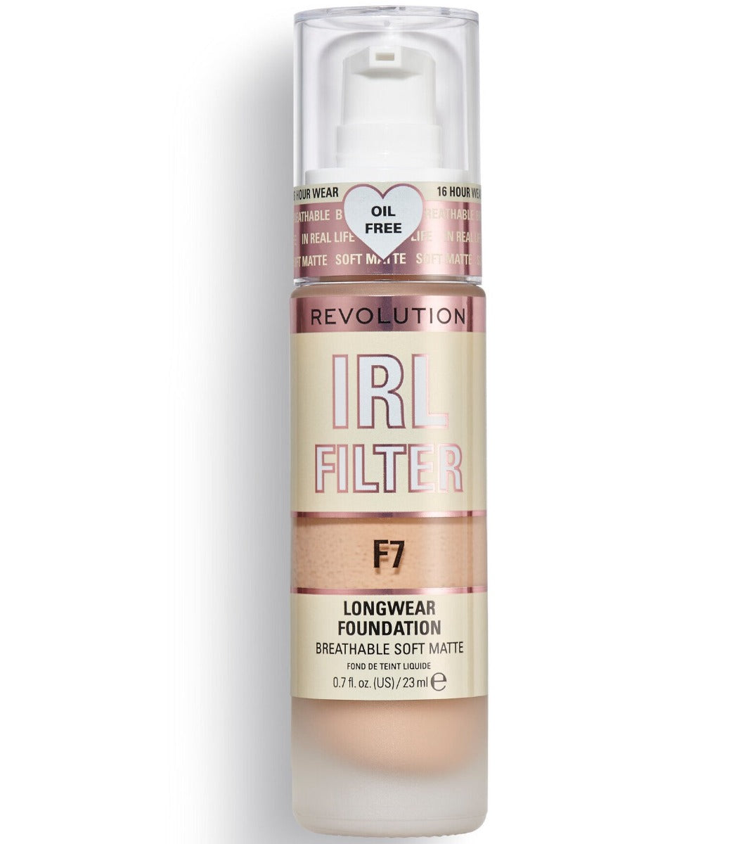 Makeup Revolution, IRL Filter, Fără ulei, Purtare îndelungată, Fond de ten cremos, F7, 23 ml