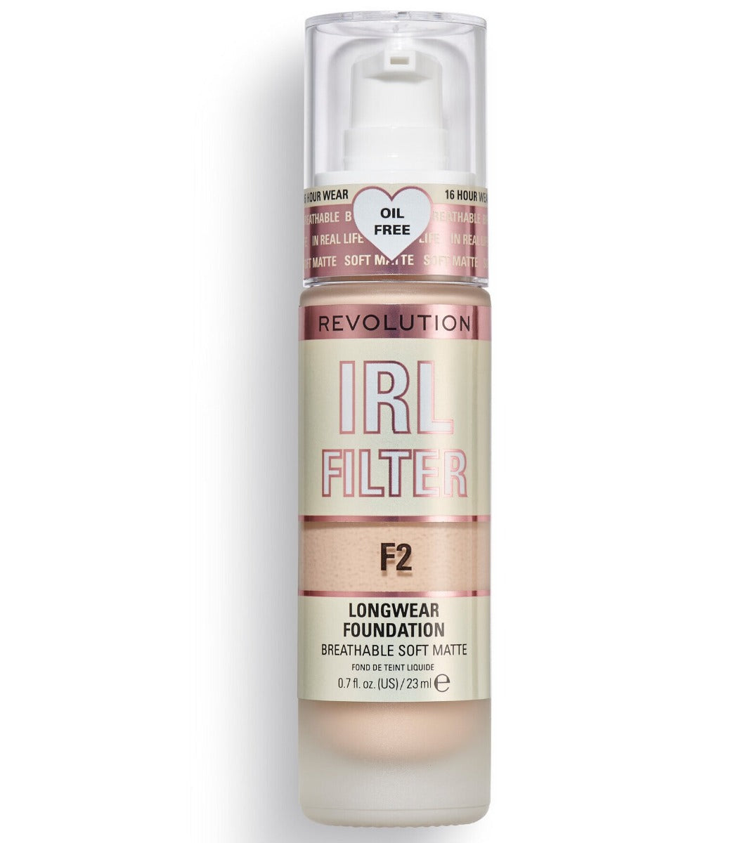 Makeup Revolution, IRL Filter, Fără ulei, Purtare îndelungată, Fond de ten cremos, F2, 23 ml