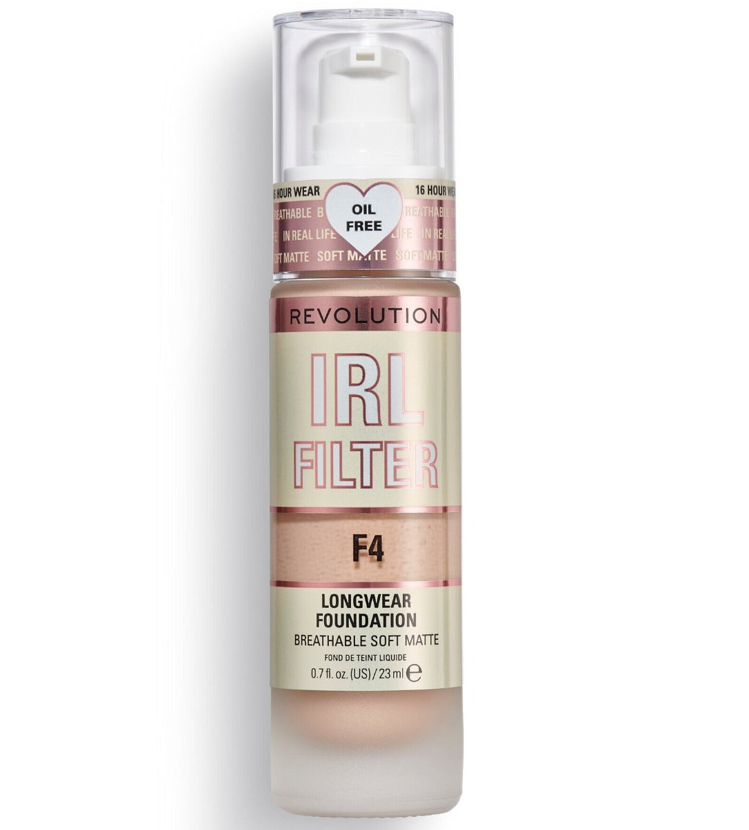 Makeup Revolution, IRL Filter, Fără ulei, Purtare îndelungată, Fond de ten cremos, F4, 23 ml