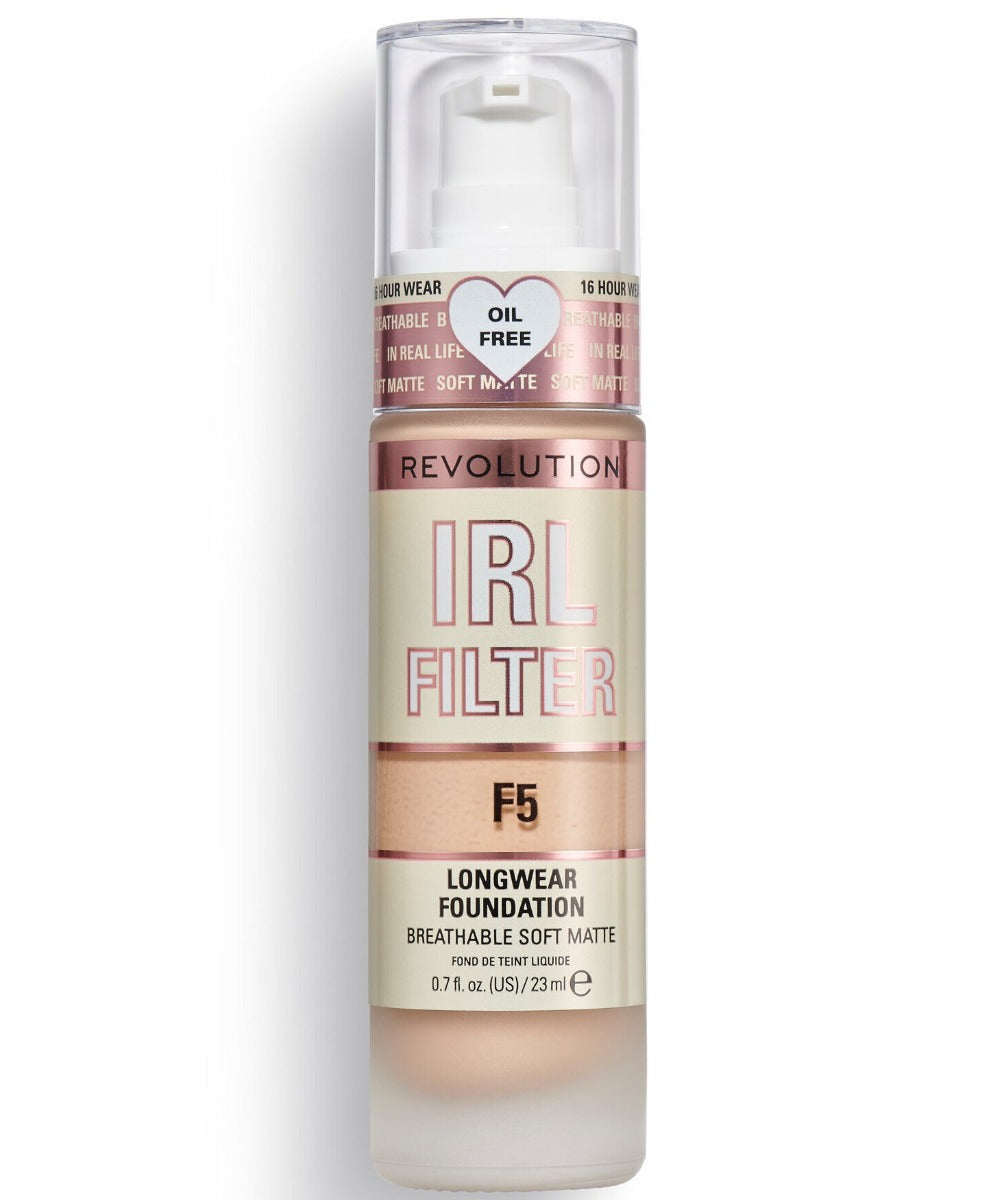 Makeup Revolution, IRL Filter, Fără ulei, Purtare îndelungată, Fond de ten cremos, F5, 23 ml