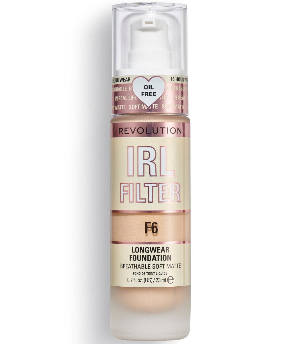 Makeup Revolution, IRL Filter, Fără ulei, Purtare îndelungată, Fond de ten cremos, F6, 23 ml