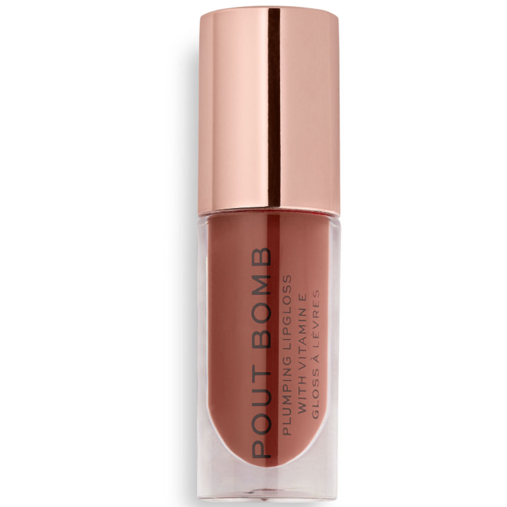 Makeup Revolution, Pout Bomb, Vitamina E, Umplere, Luciu de buze, Biscuit Adânc Nude, 4.6 ml